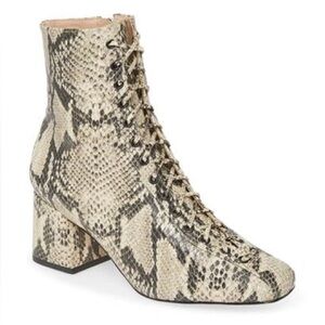SCHUTZ New Kika Snakeskin Look Leather Lace-Up Square Toe Vintage Go Go Boots